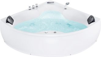 Beliani Beliani - Ba&ntilde;era Esquinera De Acr&iacute;lico Blanco 205 X 163 Cm 2 Plazas Con Chorros De Masaje Y Reposacabezas Senado