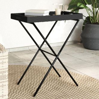 vidaXL Mesa Con Bandeja Plegable Rat&aacute;n Sint&eacute;tico Negro 65x40x75 Cm Vidaxl
