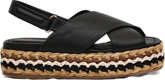 Paloma Barceló Raffia Wedge Sandal Cross Black