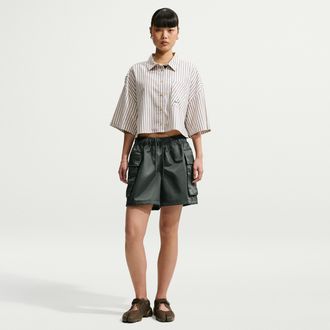 Nike Womens Nike Sportswear Loose Mid-Rise Satin Cargo Shorts in Green | IV5025-303
