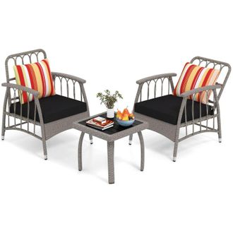 Costway Set Salotto da Giardino in Rattan PE, Set da Esterno con 2 Poltrone Divani Schienale Regolabile, 4 Cuscini e Tavolo, Set Attedo Giardino