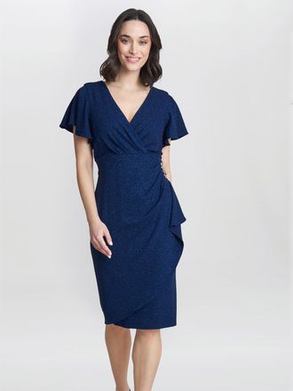 Gina Bacconi Womens Glenda Metallic Midi Dress With Embellishment - Navy - Size 22 UK