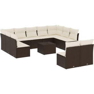 vidaXL Set De Sof&aacute;s De Jard&iacute;n Y Cojines 12 Pzas Rat&aacute;n Sint&eacute;tico Marr&oacute;n Vidaxl