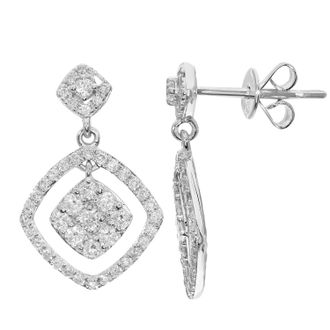 Diamant L'éternel Womens 18ct White Gold 0.65ct Diamond Square Dangle Drop Earrings - One Size