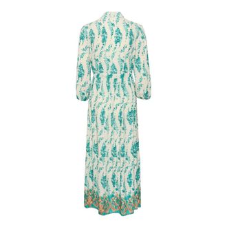 Cream Etnische Bloem Lange Jurk met V-Hals - Dames - Casual kleedjes - Groen - L/Xl - Kleedjes