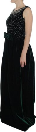 Dolce & Gabbana Womens Green Velvet Crystal Long Maxi Dress Blue Rayon