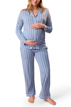Kindred Bravely Clea Classic Long Sleeve Maternity & Nursing Pajama in Vintage Blue at Nordstrom, Size X-Small