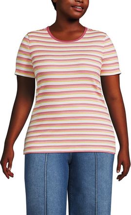 Lands End Plus Size Micro Rib T-Shirt in Ivory/coral Multi Stripe at Nordstrom, Size 1X