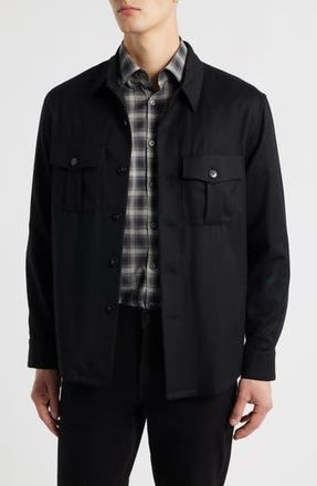 Canali Regular Fit Wool Flannel Overshirt in Black at Nordstrom Rack, Size 48