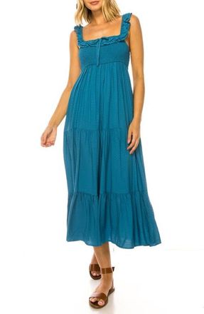 A Collective Story Ruffle Trim Swiss Dot Tiered Midi Dress in Faded Denim at Nordstrom, Size X-Large
