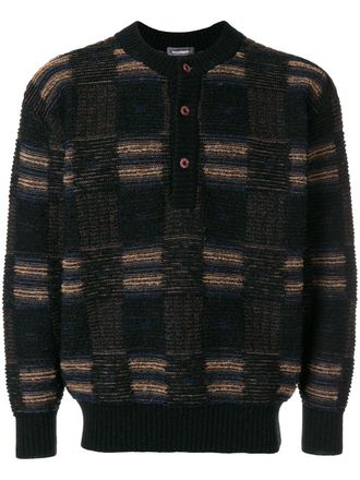 Issey Miyake checked buttoned jumper - men - Nylon/Acrylic/Wool - S/M - Black