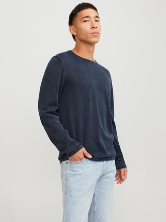 Jack & Jones Rundhalspullover JACK & JONES JJELEO aus pflegeleichter Baumwollqualit&auml;t, Herren, Gr. XXL, blau (navy), Obermaterial: 100% Baumwolle, schmal, Rundhals