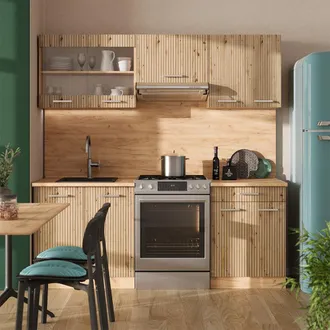 Vicco Mueble De Cocina R-line, Roble Artesanal/roble Dorado, 200 Cm, Et Antracita
