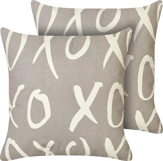 Beliani Beliani - Conjunto De 2 Cojines Decorativos De Algod&oacute;n Impreso Xo Patr&oacute;n Gris Telopea
