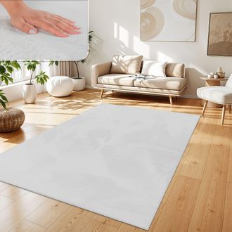 Paco Home Paco Home - Alfombra Para Sal&oacute;n En Falsa Piel Peluche Pelo Largo Suave Disponible En Varios Colores Blanco, 150x170 Cm Hexagonal