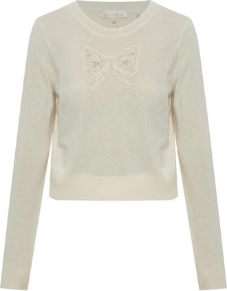 LoveShackFancy Mingley Jumper - Dames - Ronde hals truien - Beige - XS - Wol - Truien & Vesten