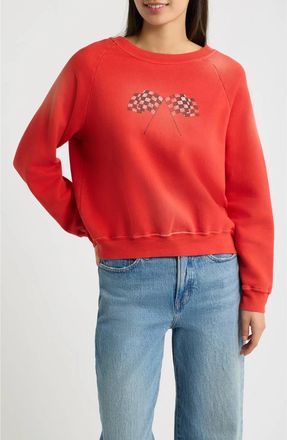 Daydreamer Ready Set Go Shrunken Raglan Sweatshirt In Red