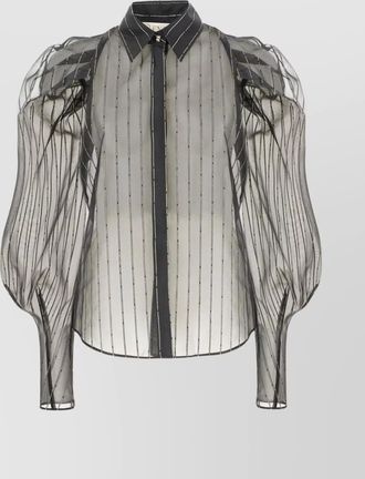Genny striped sheer blouse puff sleeves