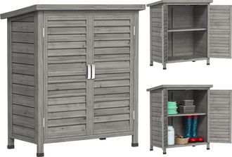 OEM Cobertizo De Almacenamiento De Madera Para Jard&iacute;n Con 2 Estantes Interiores 2 Puertas Y Techo Inclinado Para Exterior Terreza 87x46,5x96,5 Cm Gris