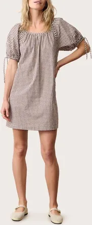 Marine Layer Aleca Gingham Pima Cotton Minidress in Chocolate Gingham at Nordstrom, Size X-Large