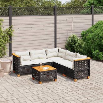 vidaXL Set De Sof&aacute;s De Jard&iacute;n 6 Piezas Y Cojines Rat&aacute;n Sint&eacute;tico Negro Vidaxl