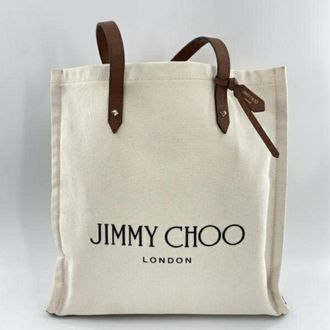 Jimmy Choo London Brown Ivory Canvas Tote Bag (Pre-Owned)