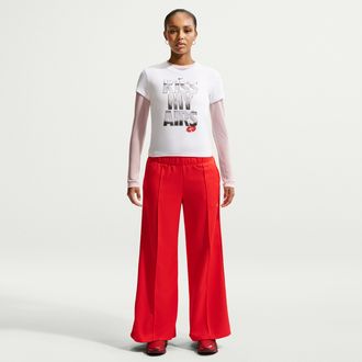 Nike Womens Nike Sportswear Mid-Rise Wide-Leg Track Pants in Red | IH8514-696