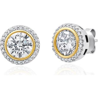 Crislu Two-Tone Halo Stud Earrings in Pure Platinum/Clear Stone at Nordstrom