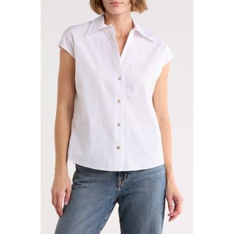 Vince Stripe Cap Sleeve Button-Up Shirt in Optic White/Brulee at Nordstrom Rack, Size X-Small