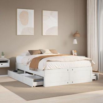 vidaXL Cama Con Cajones Sin Colch&oacute;n Madera Maciza Blanca 150x200 Cm Vidaxl