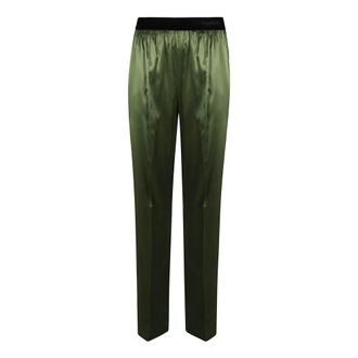 Tom Ford Straight Trousers, female, Green, Size: M Stretch Silk Satin PJ Pants