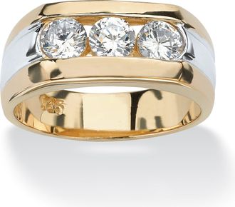 Palm Beach Jewelry Mens 1.50 TCW Channel-Set CZ Gold-Plated Sterling Silver 3-Stone Ring