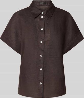 OPUS Slim Fit Leinenbluse mit 1/2-Arm Modell Felisa in Dunkelbraun, Gr&ouml;&szlig;e 36