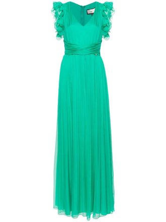 Nissa ruffled silk maxi dress - women - Silk/Viscose - 36 - Green