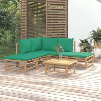 vidaXL Set De Muebles De Jard&iacute;n 6 Piezas Bamb&uacute; Con Cojines Verde Vidaxl