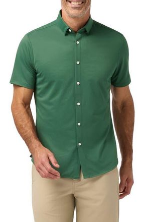 Mizzen+Main Halyard Trim Fit Solid Short Sleeve Performance Button-Up Shirt in Pine at Nordstrom, Size X-Large