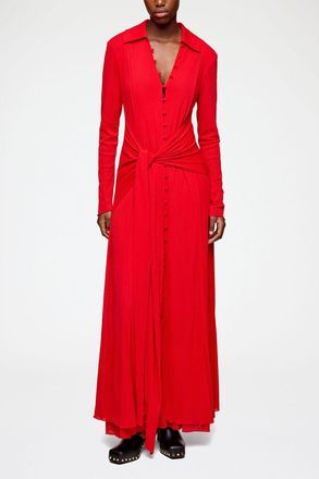 Ganni Long Dress in Marl Mesh - Size 32 Goji Berry