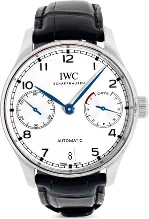 IWC pre-owned Portugieser 42mm - men - stainless steel/Sapphire/Alligator Leather - One Size - White