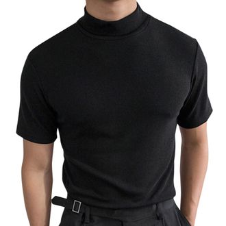 Generic Mens T-Shirt Summer Short Sleeve Turtleneck Vests White Slim Fit Muscle Shirt Athletic Lightweight and Quick-Drying Fitness T-Shirt Plain Running Shir