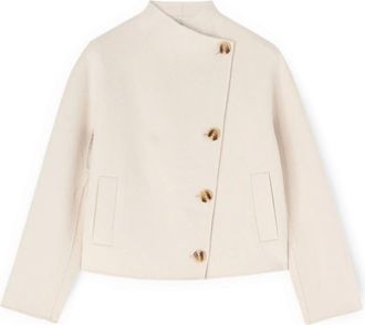 Motivi Jassen, Dames, Wit, XS, Wol, Pea Coat met Asymmetrische Sluiting