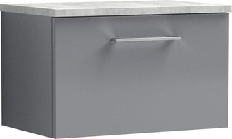 Nuie Arno Wall Hung 1-Drawer Vanity Unit with Bellato Grey Worktop 600mm Wide - Satin Grey - Nuie