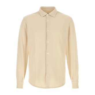 Fedeli Zandkleurig katoenen overhemd - Heren - Casual Overhemden - Beige - L - Katoen - Overhemden