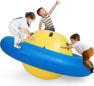 Costway Costway - Balanc&iacute;n Inflable Para Ni&ntilde;os Mayores De 5 A&ntilde;os, 223 X 123 Cm Con 6 Asas Incorporadas, Balanc&iacute;n Inflable Con C&uacute;pula (amarillo)