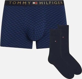 Tommy Hilfiger Mens Tonal Flag Print Boxer Trunks & Socks Gift Set, Navy/gold - Black/Navy - Size: 33/32/32