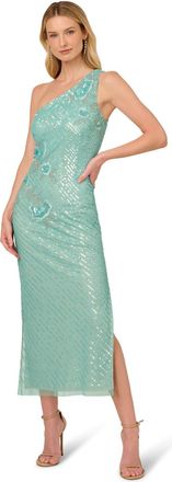 Adrianna Papell Womens One Shoulder Bead Dress - Blue - Size 12 UK