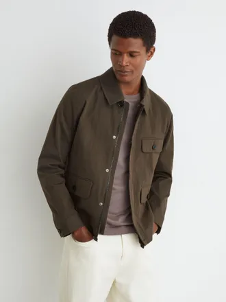 Reiss Mens Brown Cotton-blend Zip-through Jacket, Xxl