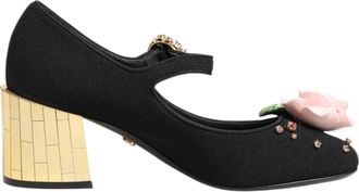 Dolce & Gabbana Black Flower Crystal Embellished Mary Jane Womens Shoes