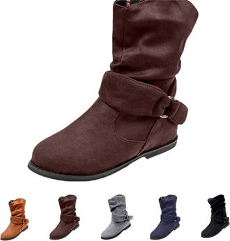Generic Womens Retro Boots Womens Mid Calf Flat Boots Modern Western Boot Daily Wear Walking Booties Casual Outdoor Booties For Ladies Cowgirls Female Vintage