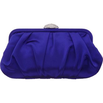 Nina Concord Pleated Satin Frame Clutch in Midnight Plum at Nordstrom