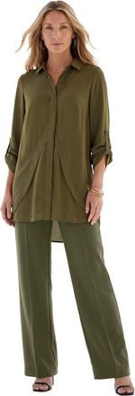 Roaman's Georgette Overlay Big Shirt in Dark Olive Green at Nordstrom, Size 20